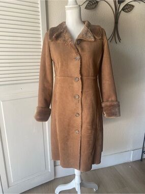 Ashley By 26 International Camel Suede Shearling Trench Coat